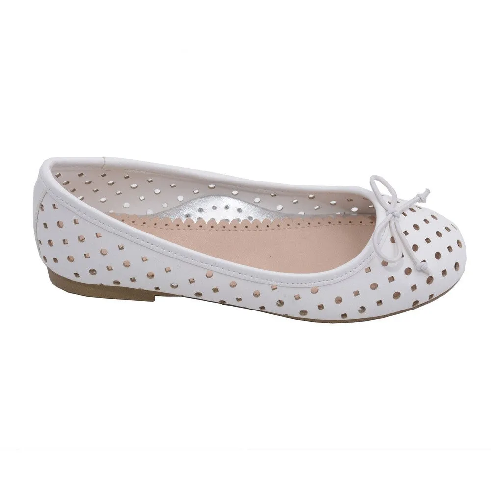 Girls White Perforated Bow Ballet Flats 7 Toddler-4 Kids