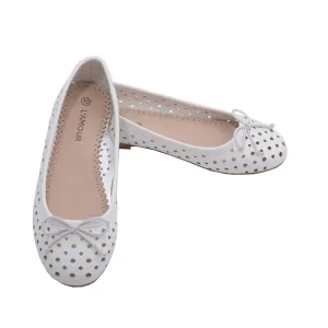 Girls White Perforated Bow Ballet Flats 7 Toddler-4 Kids