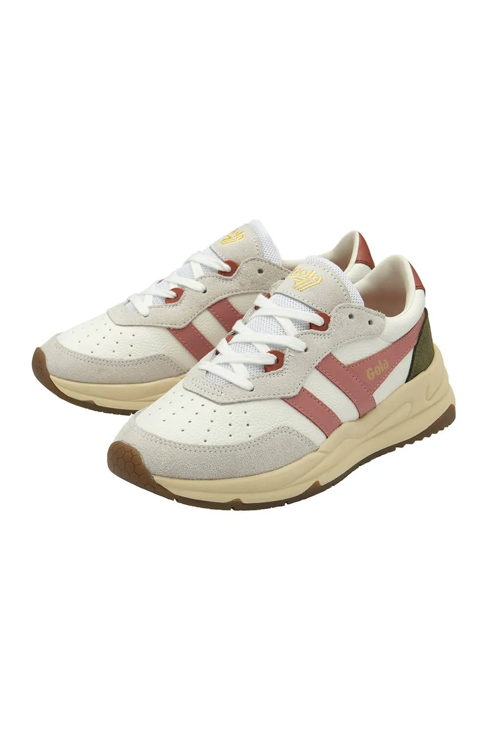 Gola Classics Saturn Sneakers for Women in White/Coral Pink/Khaki | CLB522-WHITE/CORAL PK/KHAKI