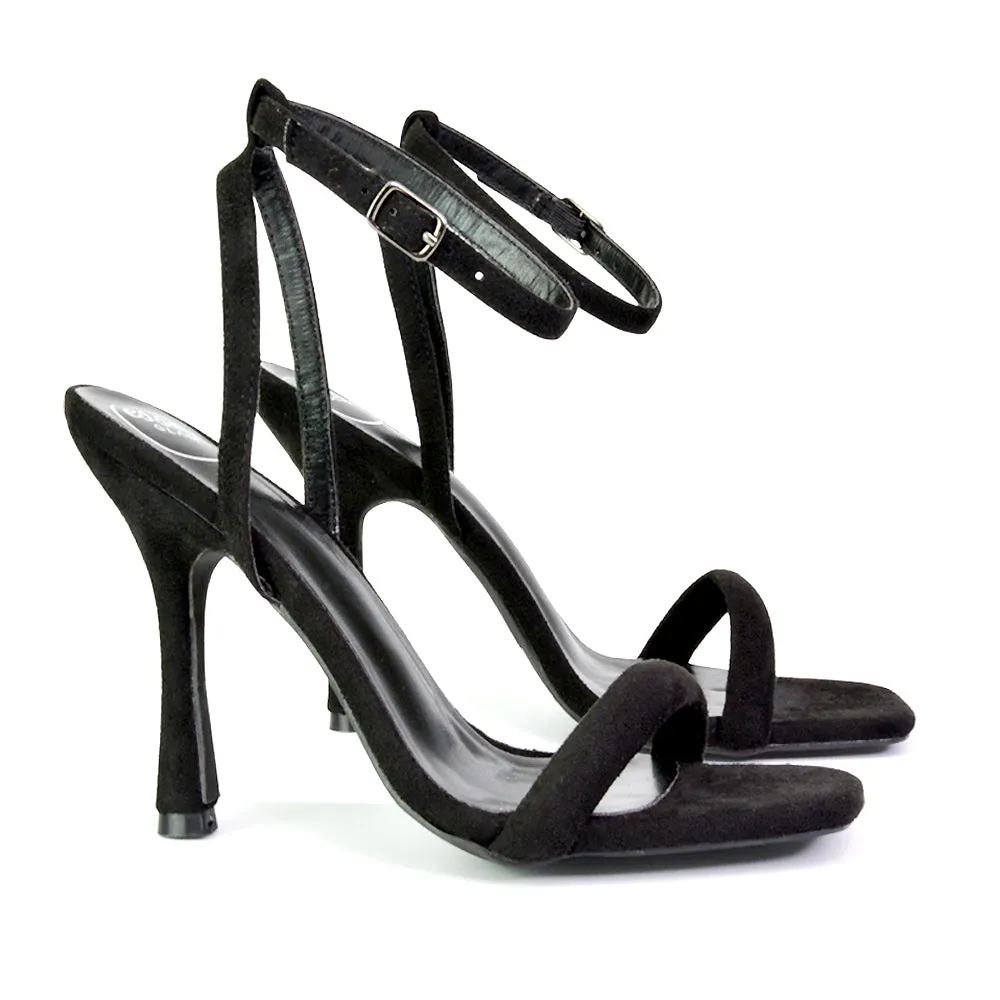 Greta Strappy Square Toe Barely There Stiletto High Heels in Red