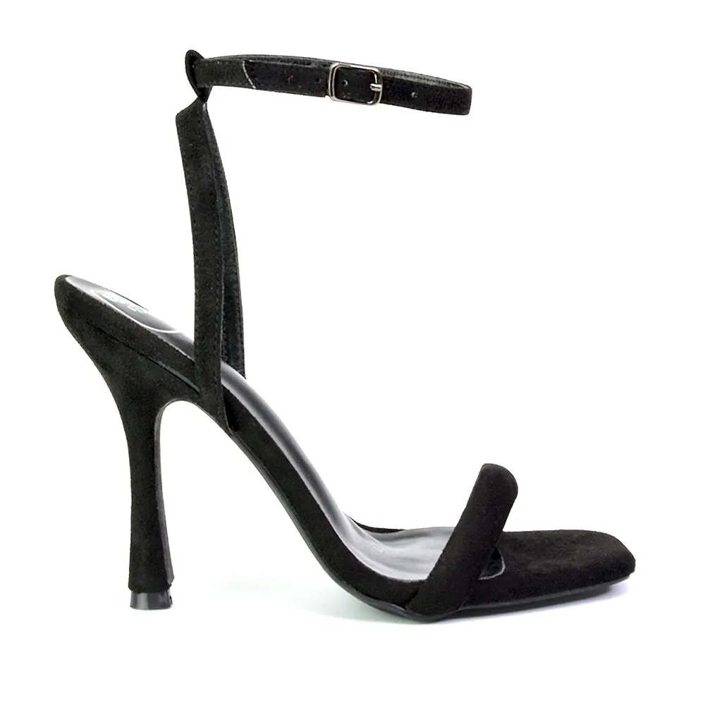Greta Strappy Square Toe Barely There Stiletto High Heels in Red