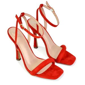 Greta Strappy Square Toe Barely There Stiletto High Heels in Red