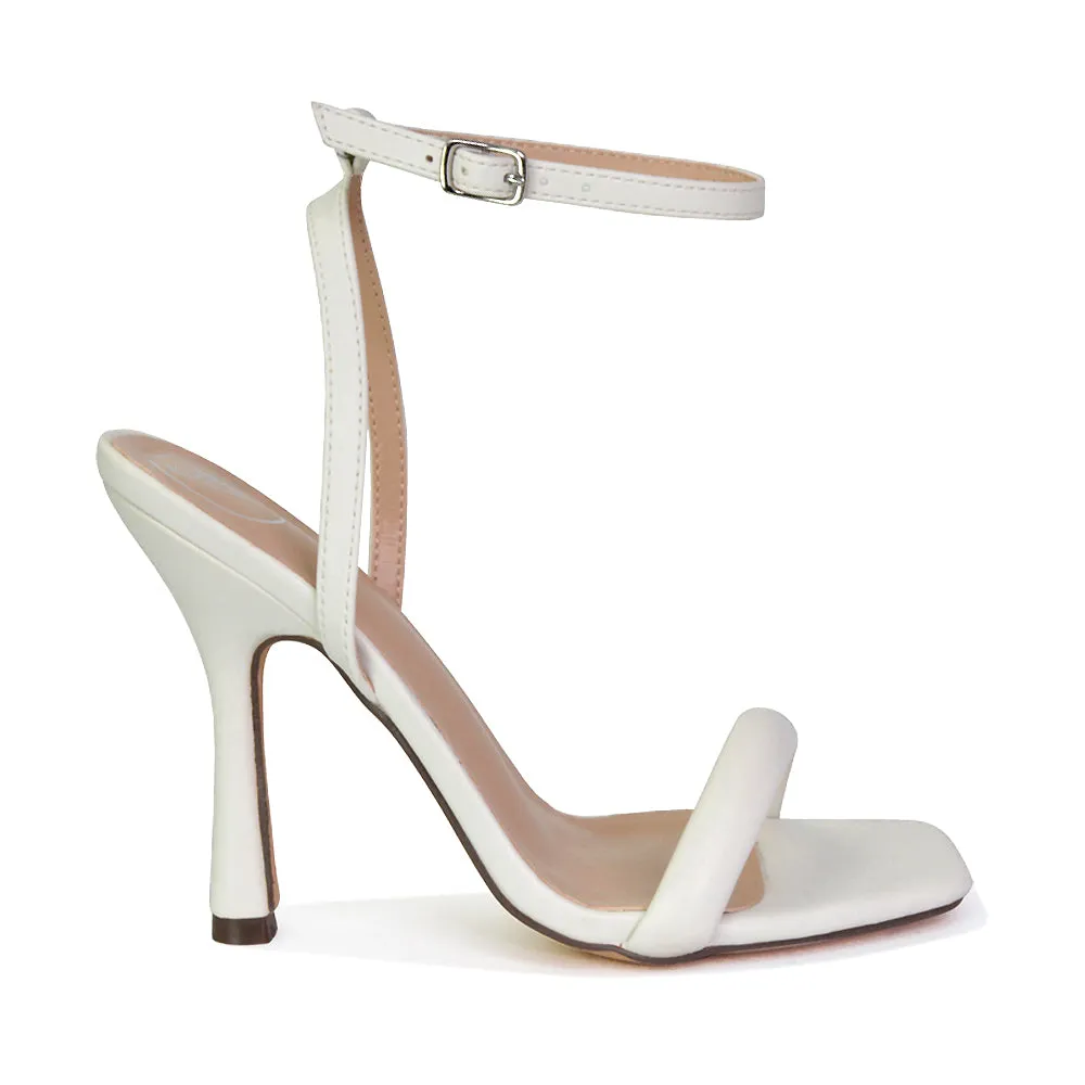Greta Strappy Square Toe Barely There Stiletto High Heels in Red
