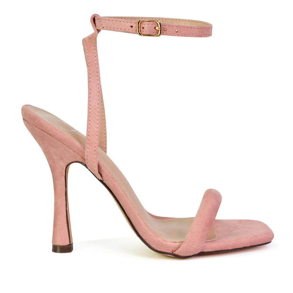 Greta Strappy Square Toe Barely There Stiletto High Heels in Red