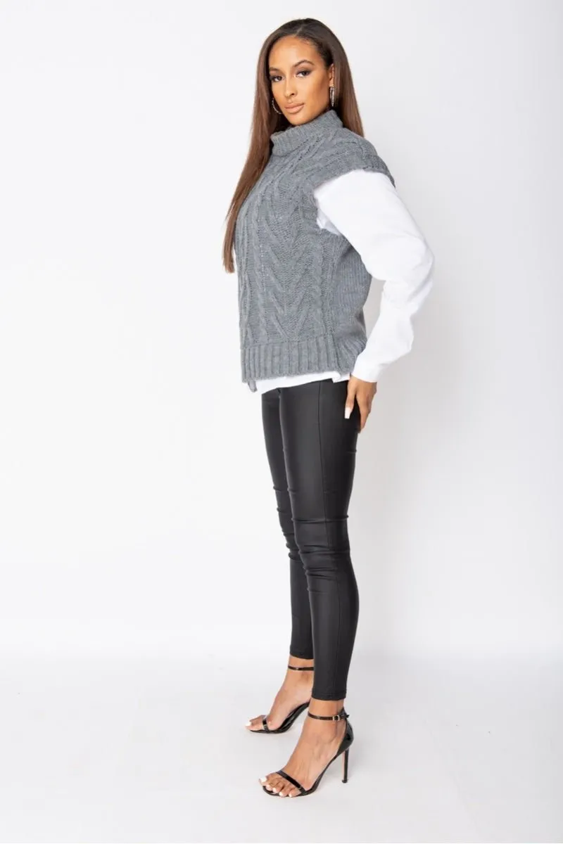 Grey Cable Knit Sleeveless Jumper