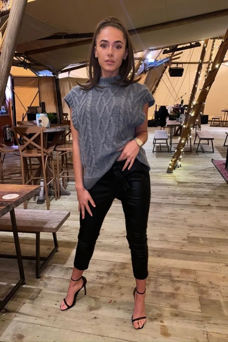Grey Cable Knit Sleeveless Jumper