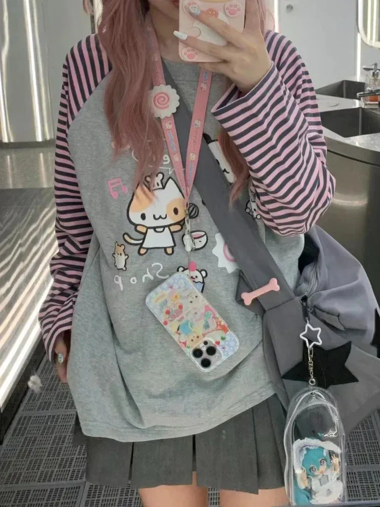 Harajuku Stripe Panda T-shirt - E-girl Kawaii Graphic Tee From Kawaii Stop