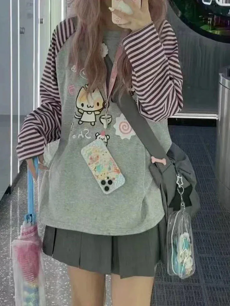 Harajuku Stripe Panda T-shirt - E-girl Kawaii Graphic Tee From Kawaii Stop