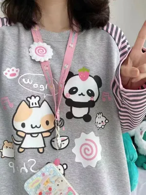 Harajuku Stripe Panda T-shirt - E-girl Kawaii Graphic Tee From Kawaii Stop