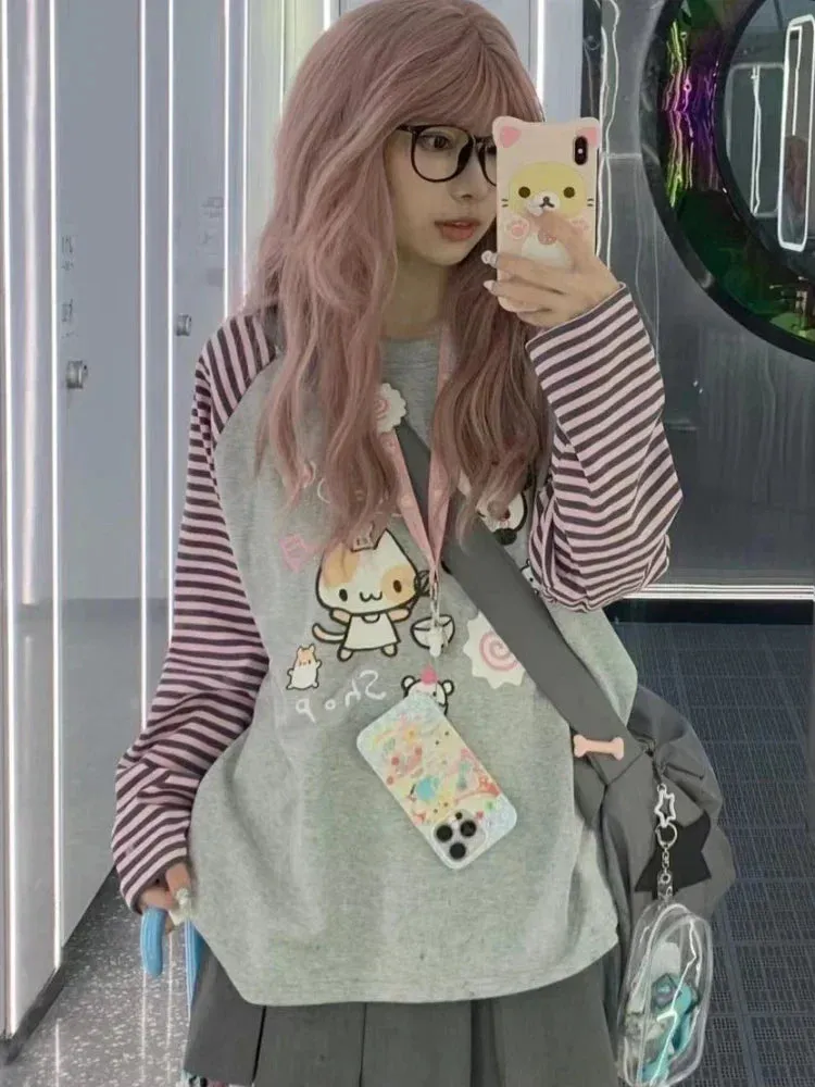 Harajuku Stripe Panda T-shirt - E-girl Kawaii Graphic Tee From Kawaii Stop