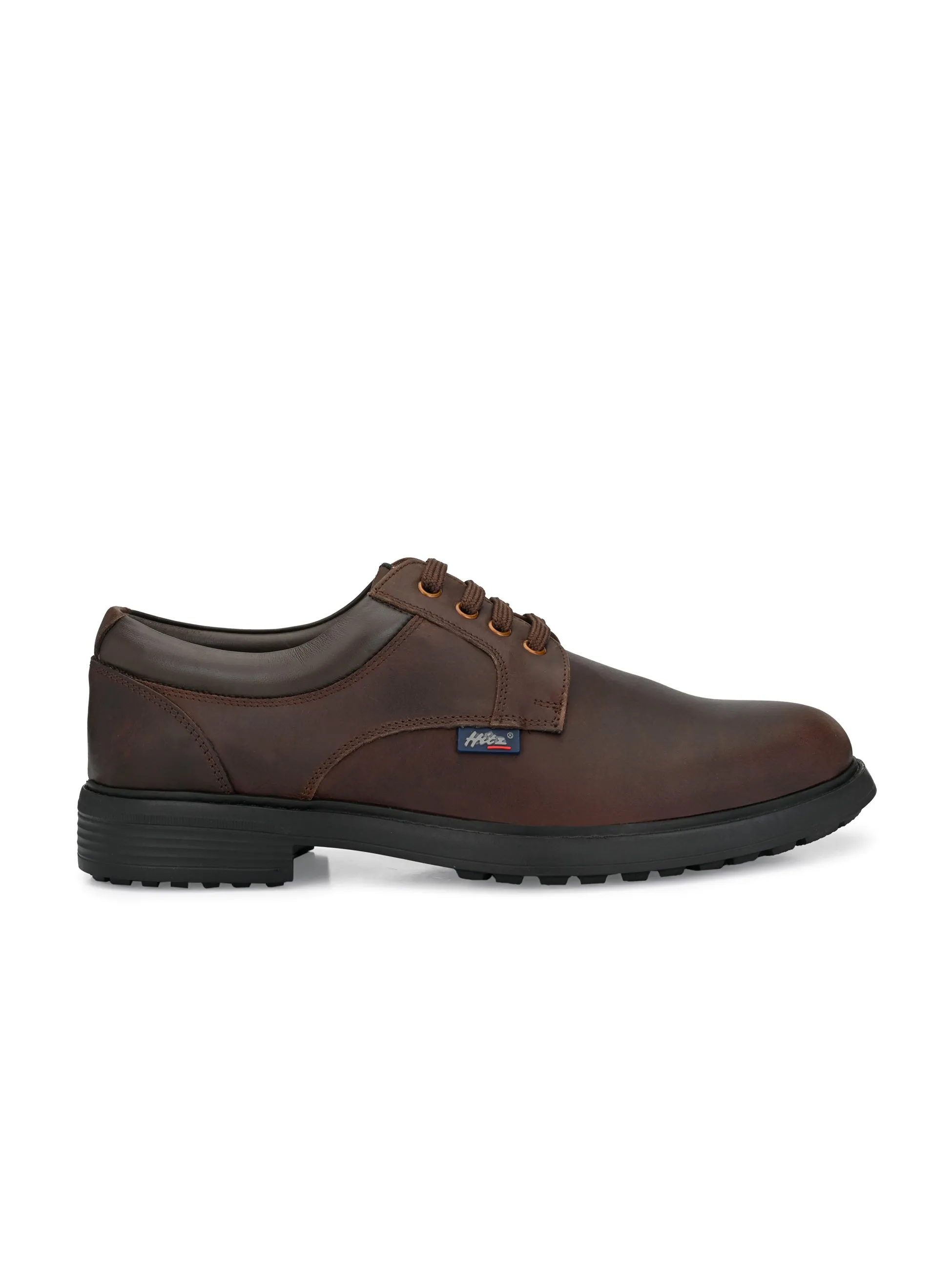 Hitz Men's Dark Brown Derby Leather Shoes