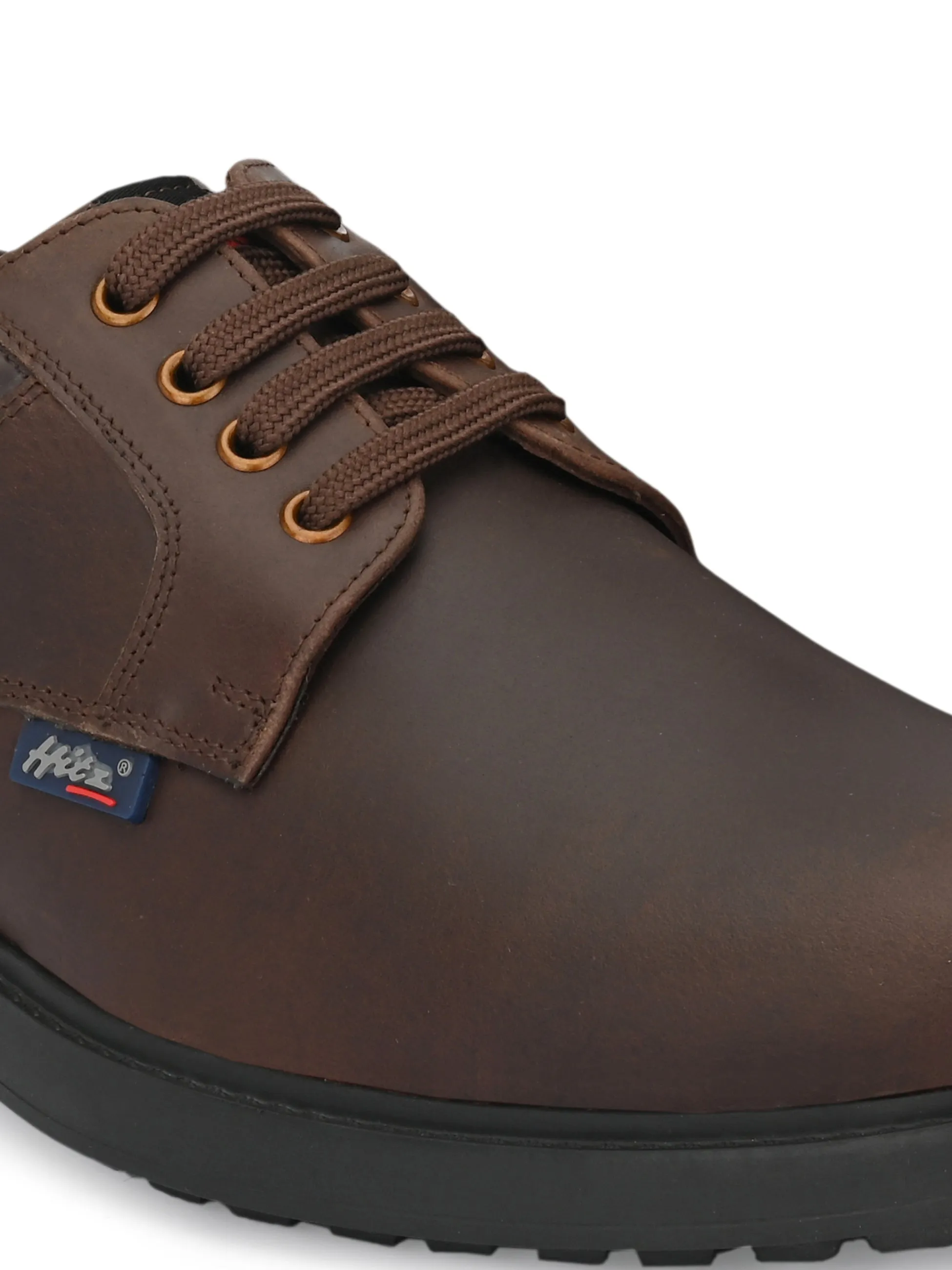 Hitz Men's Dark Brown Derby Leather Shoes