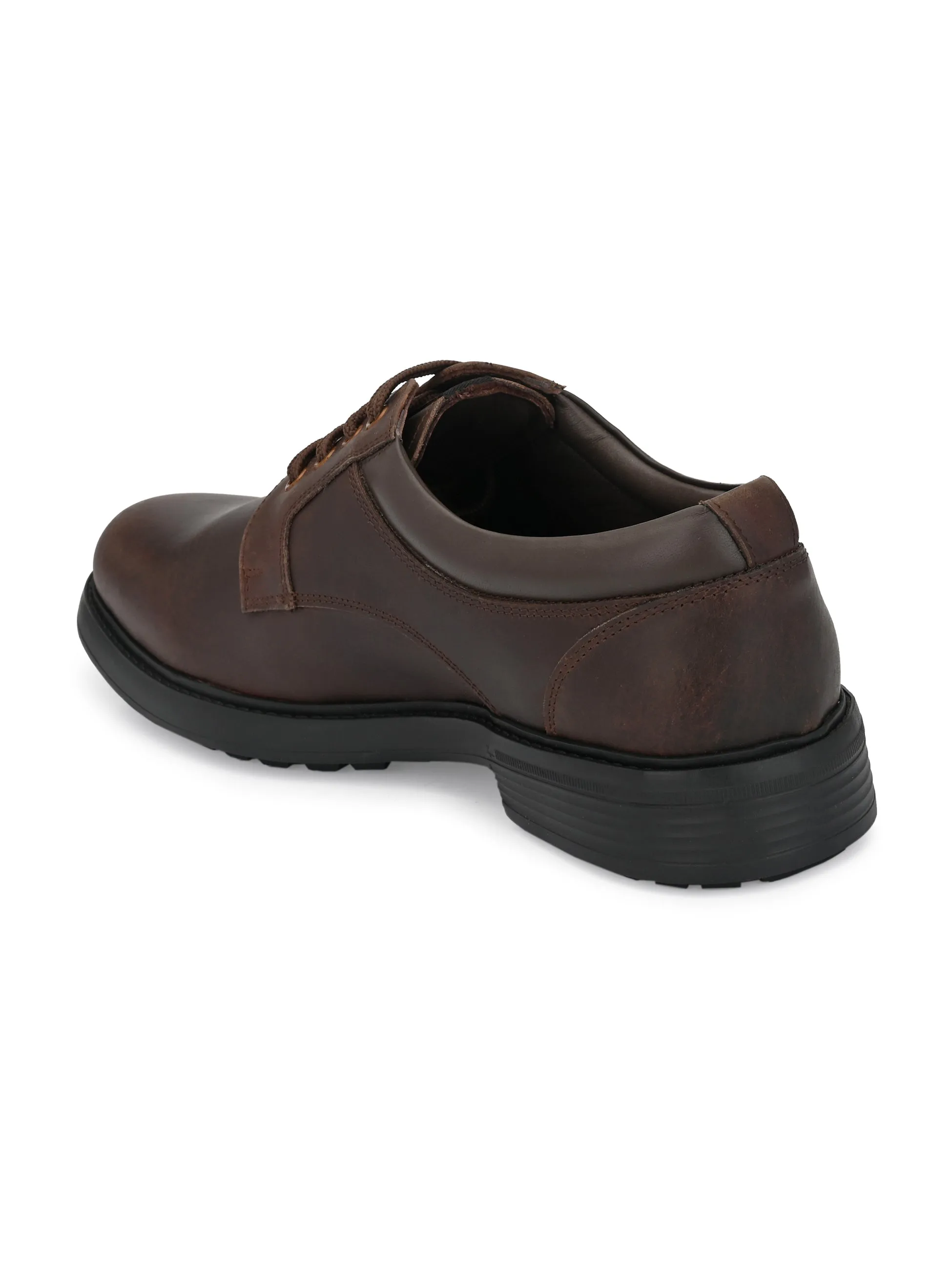 Hitz Men's Dark Brown Derby Leather Shoes