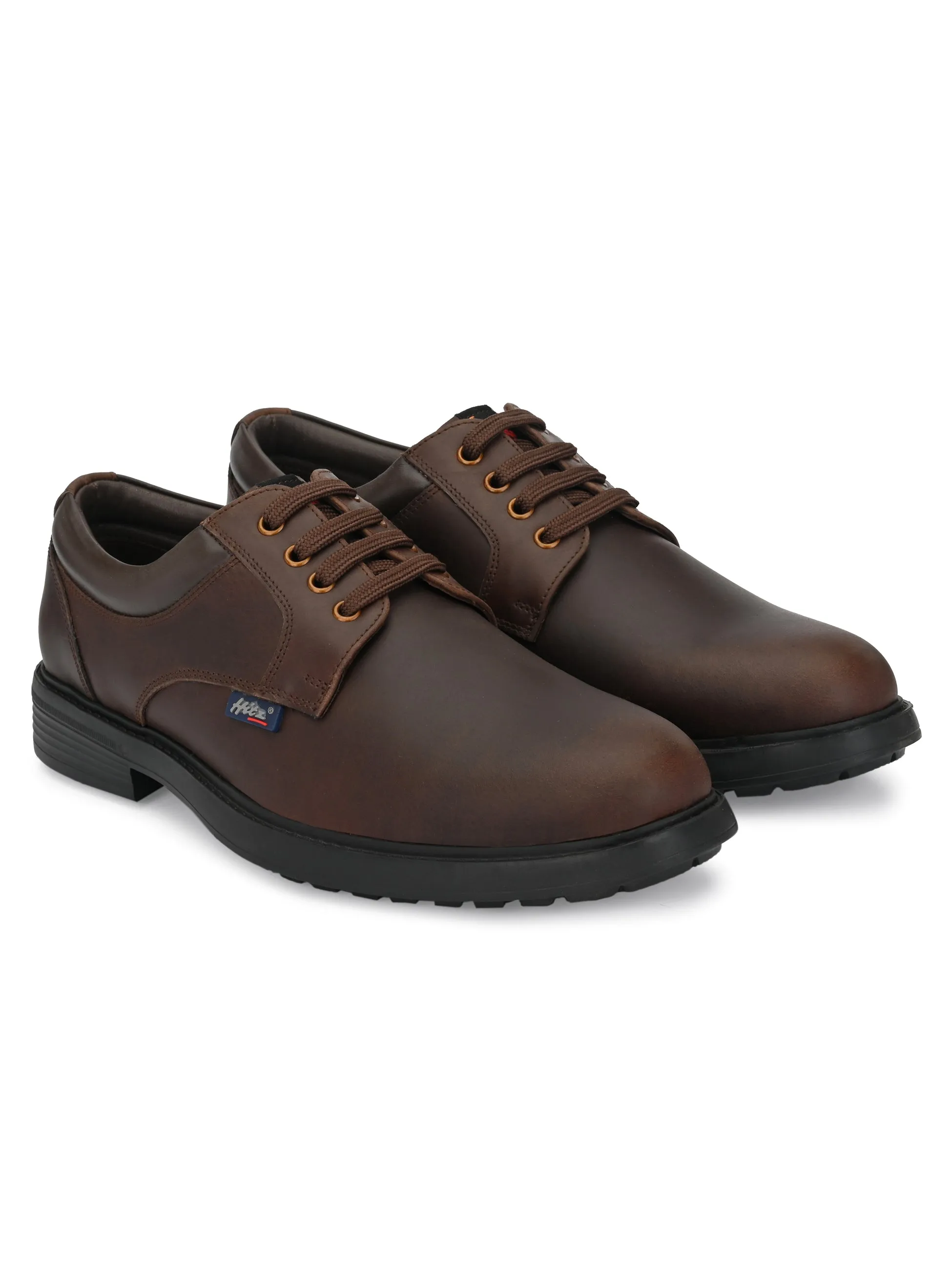 Hitz Men's Dark Brown Derby Leather Shoes
