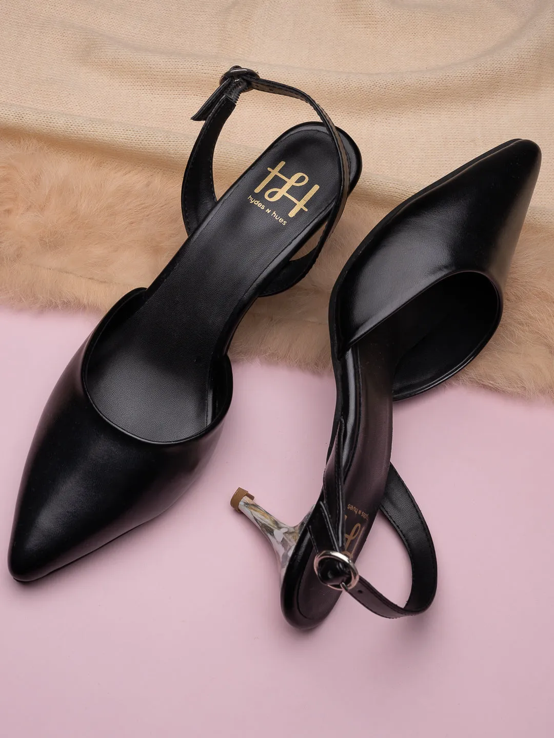 Hydes N Hues Black Stone Finished Kitten Heels