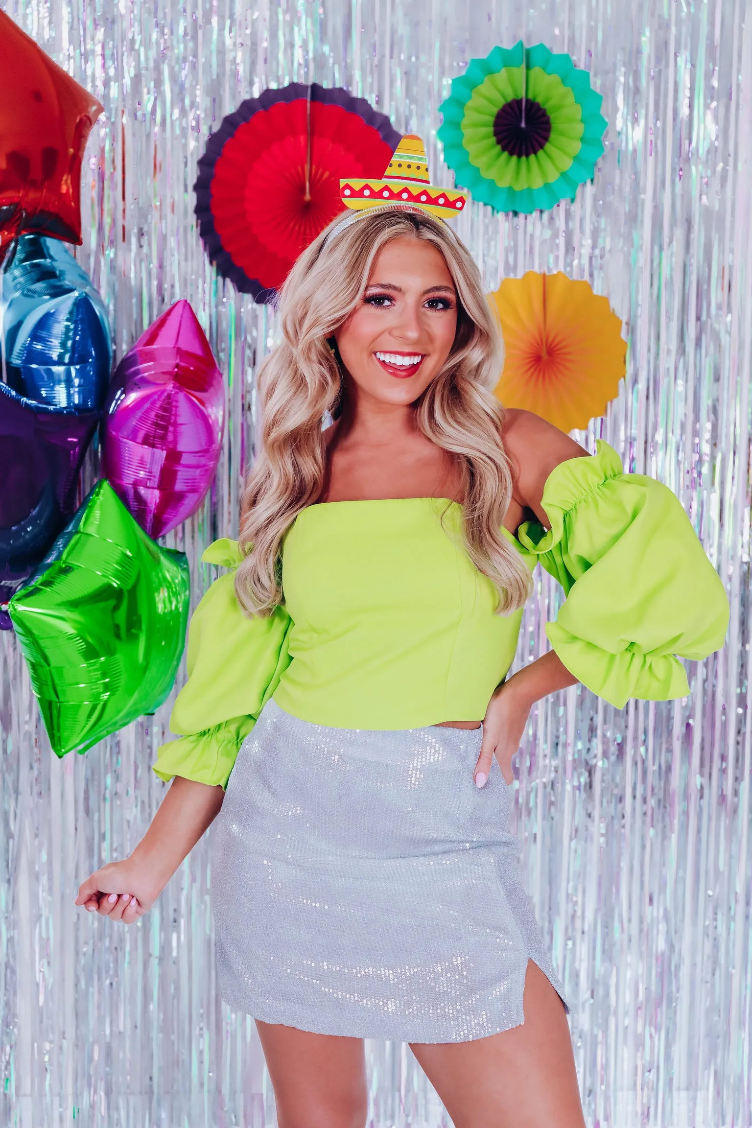 Isabella Off Shoulder Crop Top - Lime