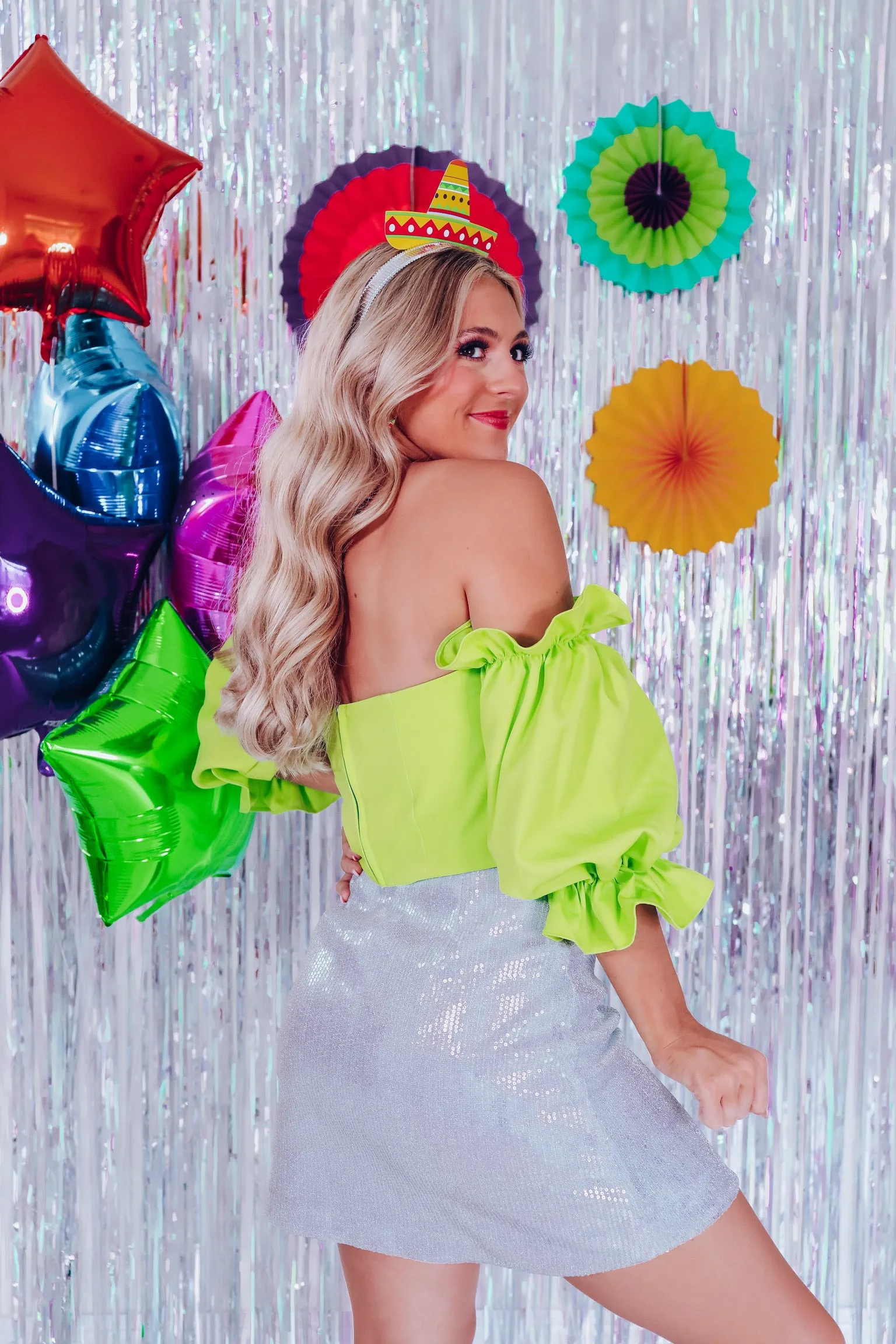 Isabella Off Shoulder Crop Top - Lime