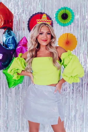 Isabella Off Shoulder Crop Top - Lime