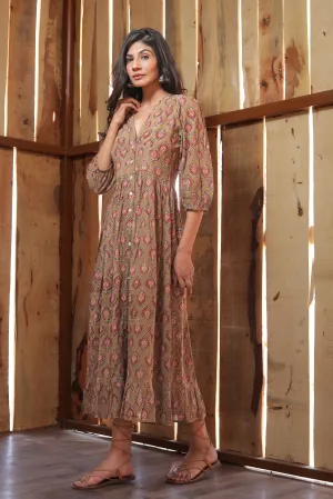 jerry brown maxi cotton long dress with button style