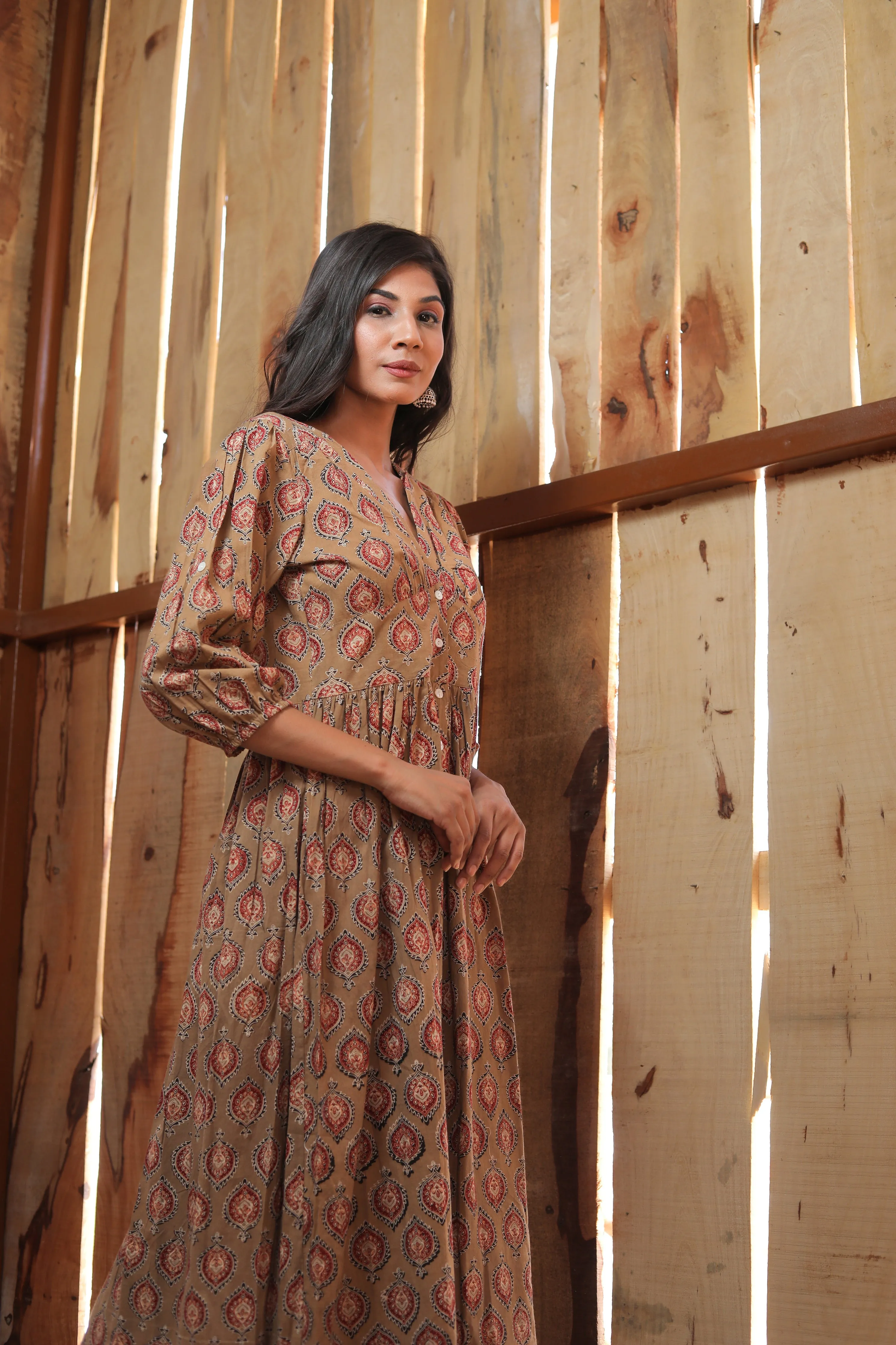 jerry brown maxi cotton long dress with button style