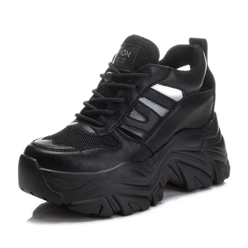 Joskaa 2024 New Black Platform Sneakers Lace Up