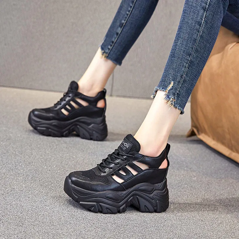 Joskaa 2024 New Black Platform Sneakers Lace Up