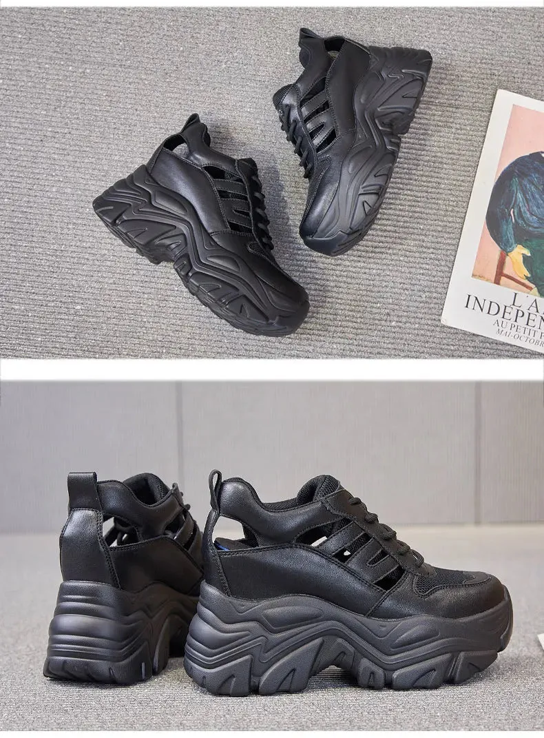 Joskaa 2024 New Black Platform Sneakers Lace Up