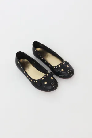 Kids Black Animal Ballet Flats