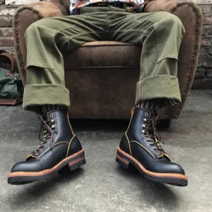 Lace-up biker boots V0120