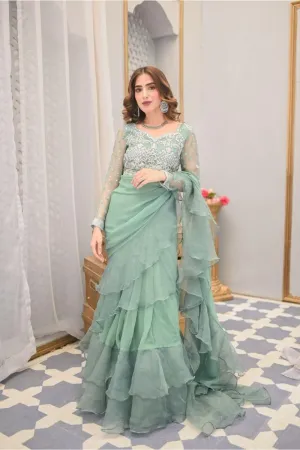 Leon - FERN - Mint Green Chiffon Saree - 3 Piece
