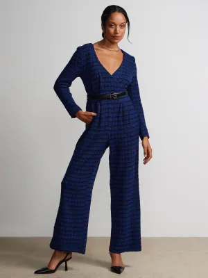 Long Sleeve Plaid Tweed Jumpsuit