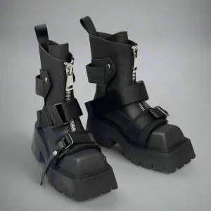 Luxury Biker Boots for Women | Zip Belt Buckle Strap Design