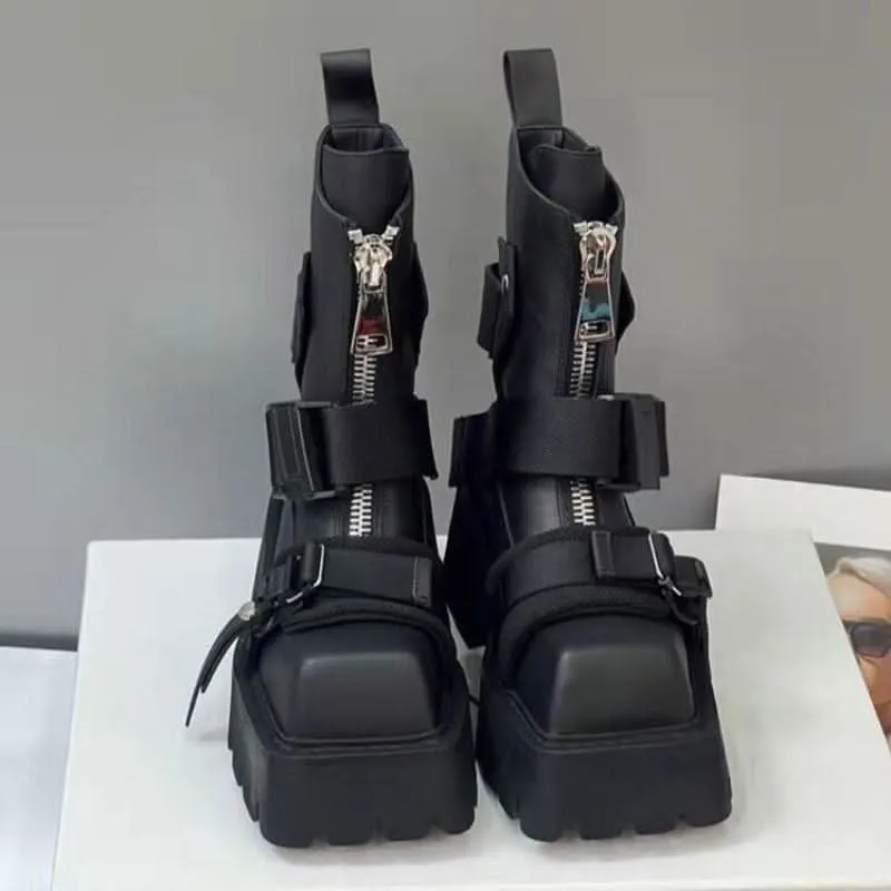 Luxury Biker Boots for Women | Zip Belt Buckle Strap Design