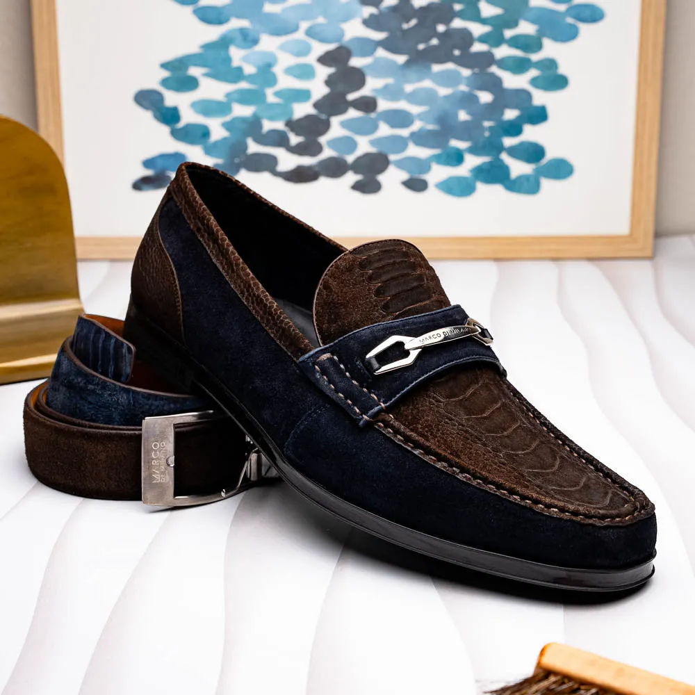 Marco Di Milano Hugo Ostrich Brown/Navy Sueded Bit Loafers