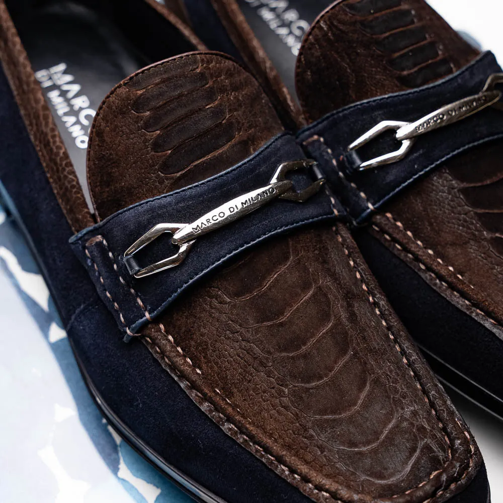 Marco Di Milano Hugo Ostrich Brown/Navy Sueded Bit Loafers