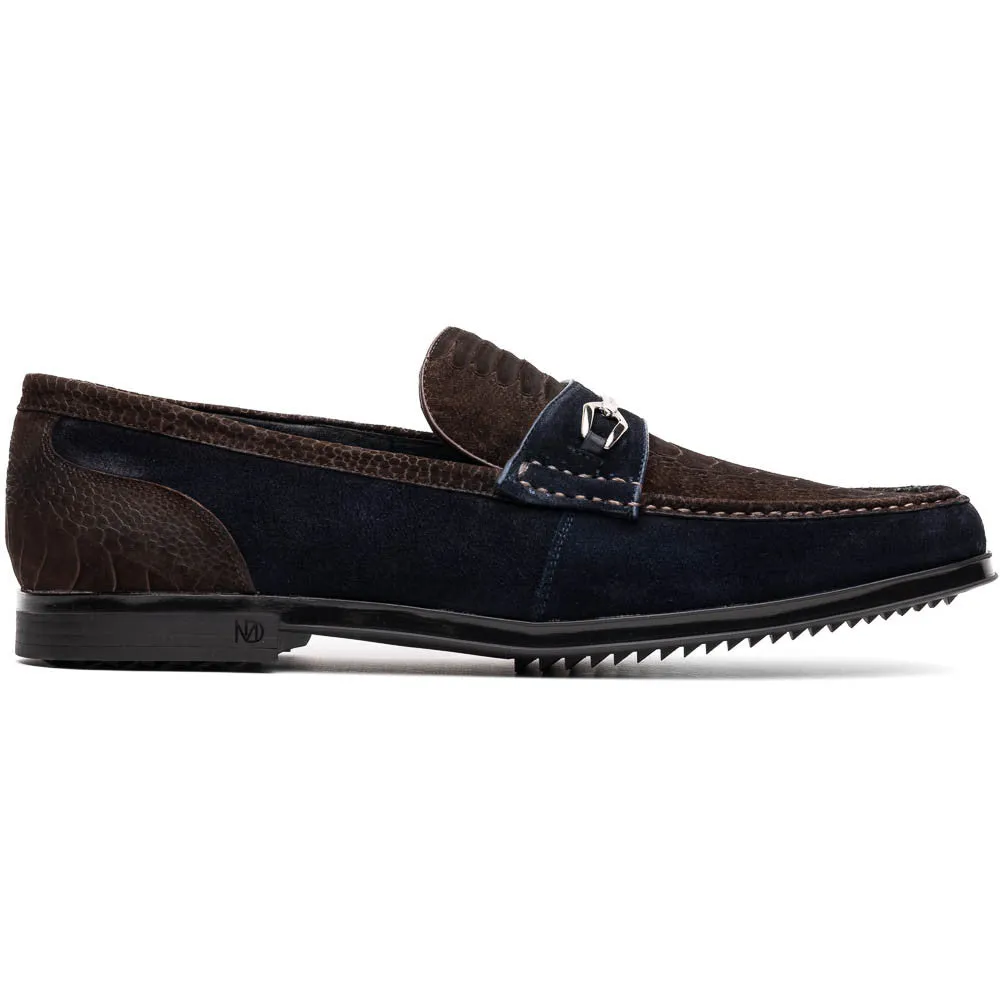 Marco Di Milano Hugo Ostrich Brown/Navy Sueded Bit Loafers