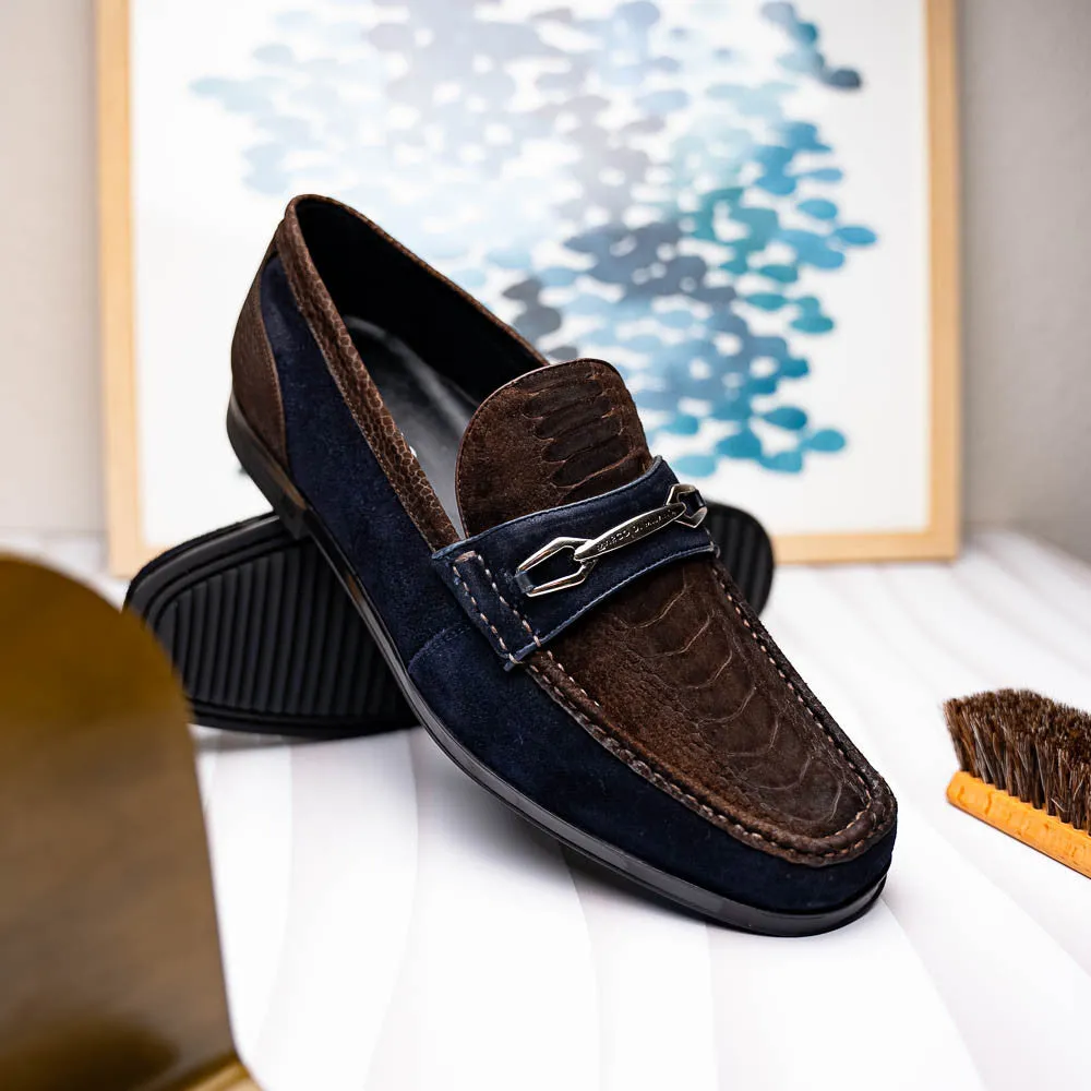 Marco Di Milano Hugo Ostrich Brown/Navy Sueded Bit Loafers