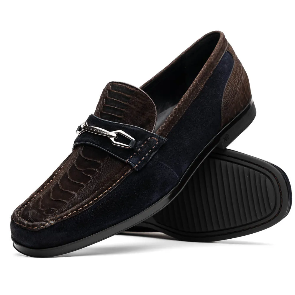 Marco Di Milano Hugo Ostrich Brown/Navy Sueded Bit Loafers