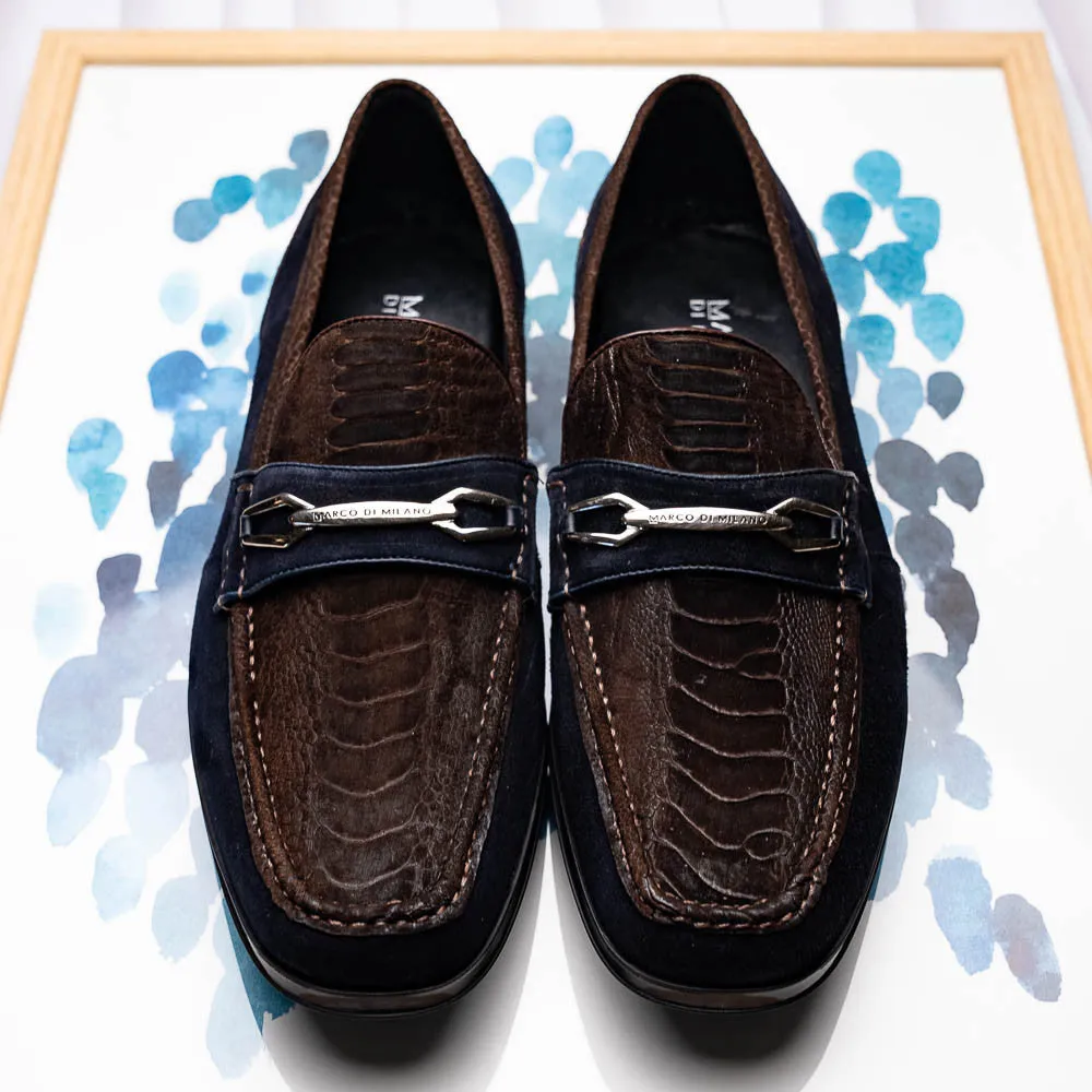 Marco Di Milano Hugo Ostrich Brown/Navy Sueded Bit Loafers