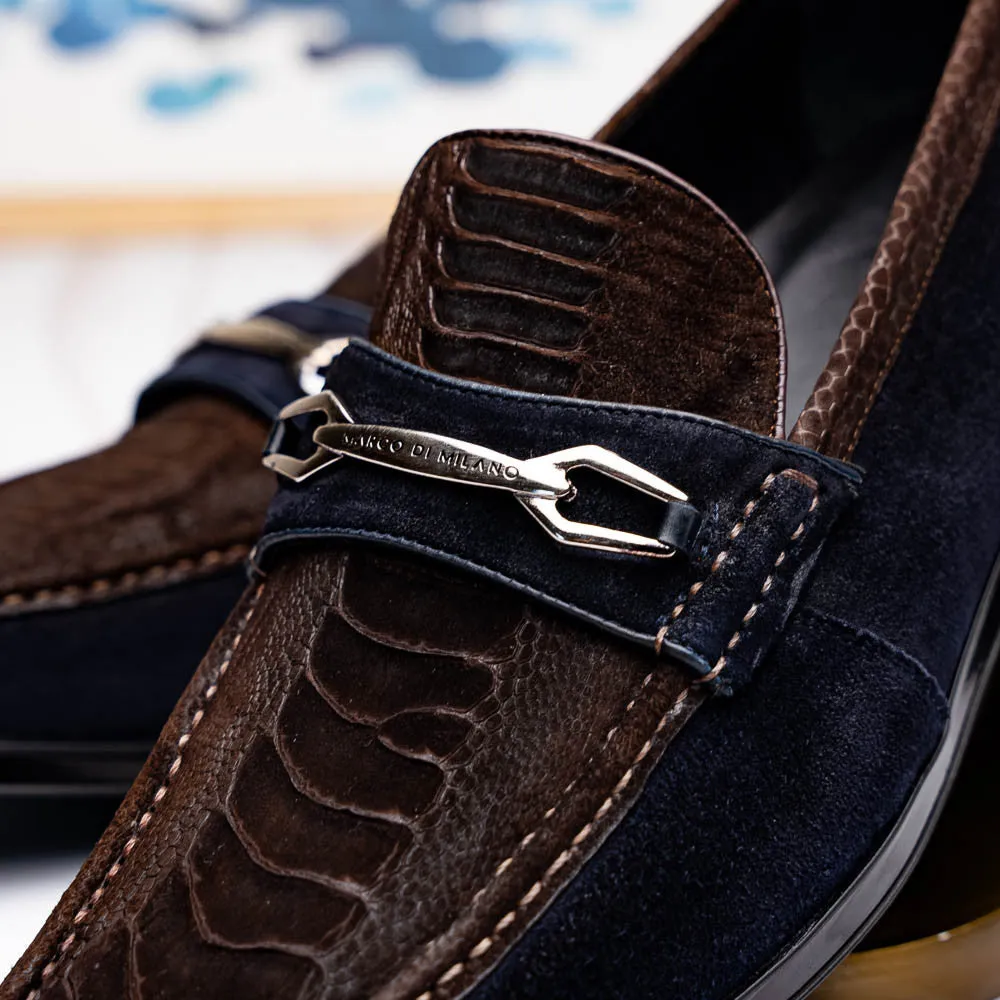 Marco Di Milano Hugo Ostrich Brown/Navy Sueded Bit Loafers