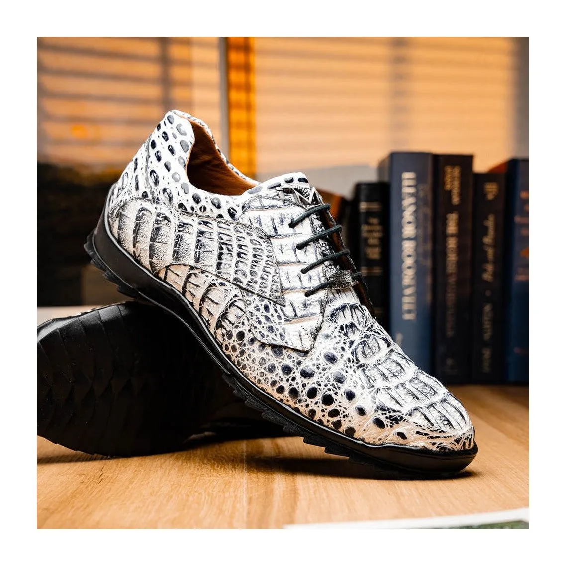 Marco Di Milano Kratos Men's Shoes Brown Exotic Caiman Crocodile Sport Sneakers (MDM1176)