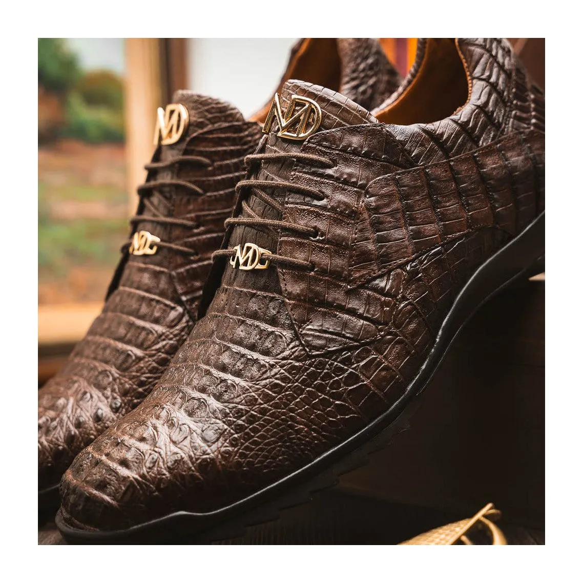 Marco Di Milano Kratos Men's Shoes Brown Exotic Caiman Crocodile Sport Sneakers (MDM1176)