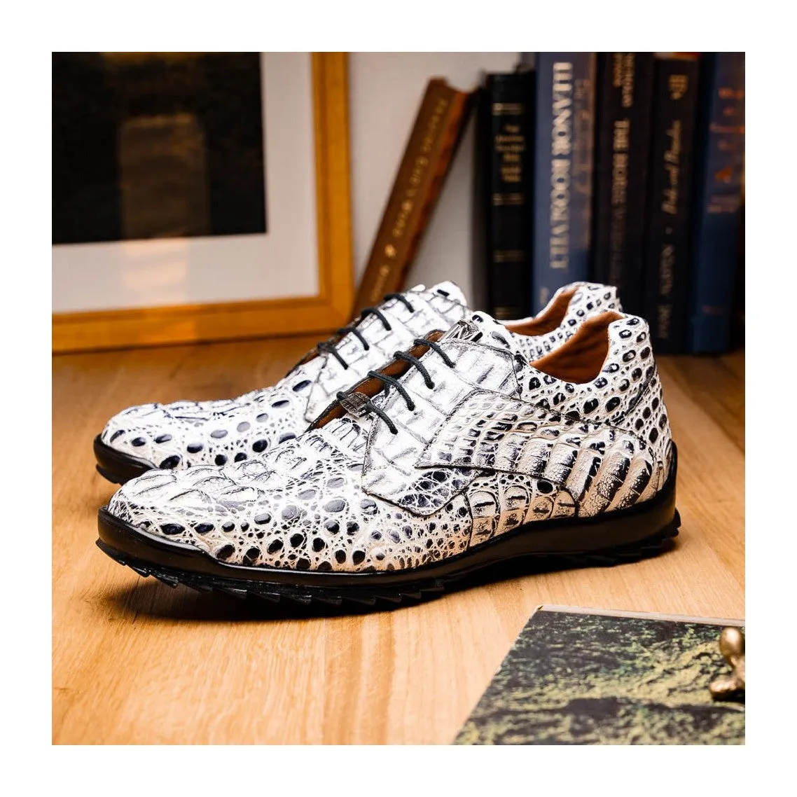 Marco Di Milano Kratos Men's Shoes Brown Exotic Caiman Crocodile Sport Sneakers (MDM1176)