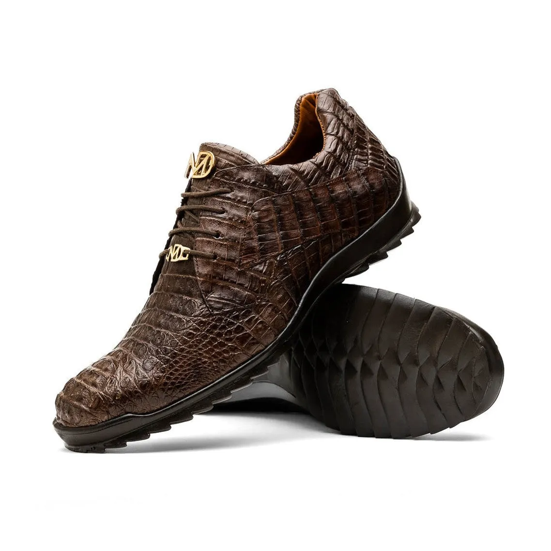 Marco Di Milano Kratos Men's Shoes Brown Exotic Caiman Crocodile Sport Sneakers (MDM1176)