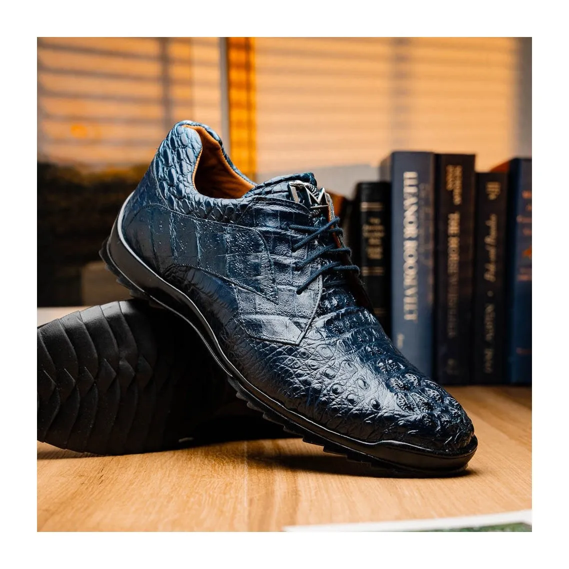 Marco Di Milano Kratos Men's Shoes Brown Exotic Caiman Crocodile Sport Sneakers (MDM1176)