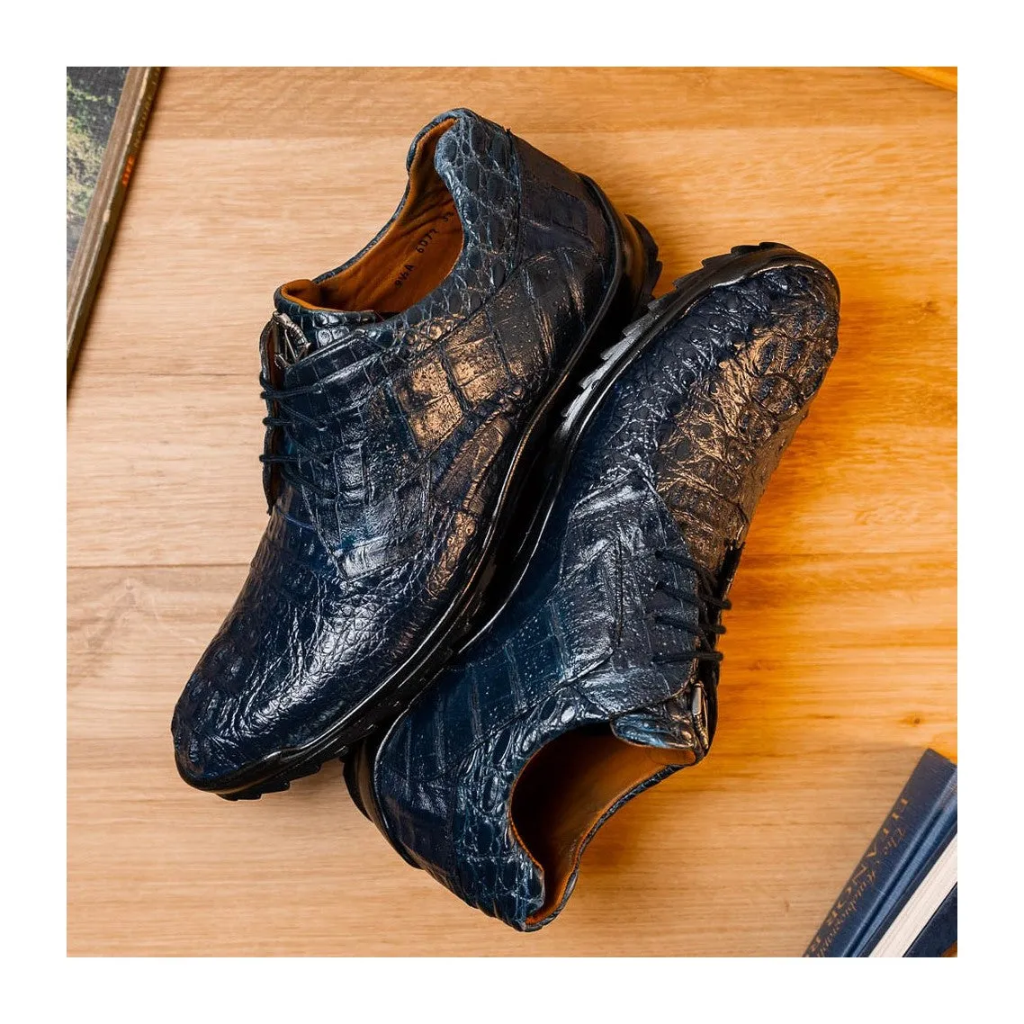 Marco Di Milano Kratos Men's Shoes Brown Exotic Caiman Crocodile Sport Sneakers (MDM1176)