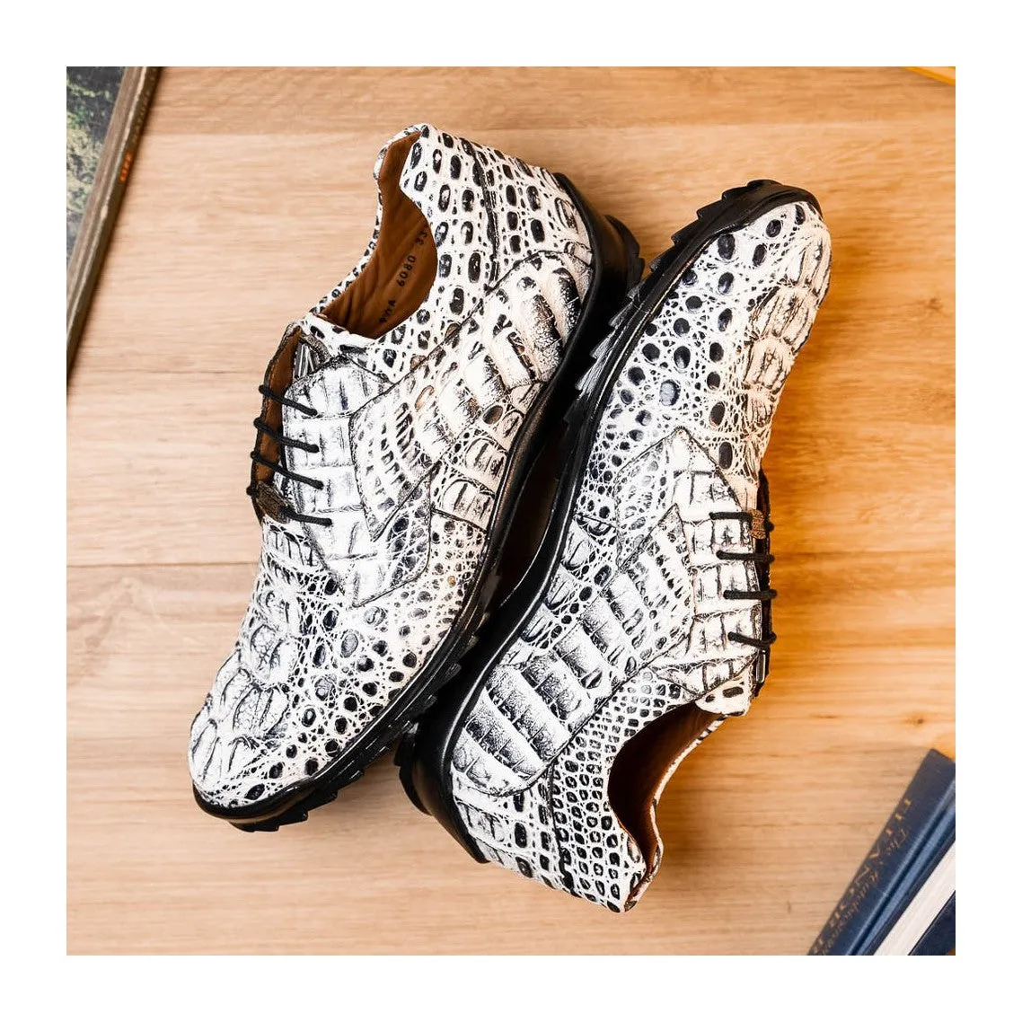 Marco Di Milano Kratos Men's Shoes Brown Exotic Caiman Crocodile Sport Sneakers (MDM1176)