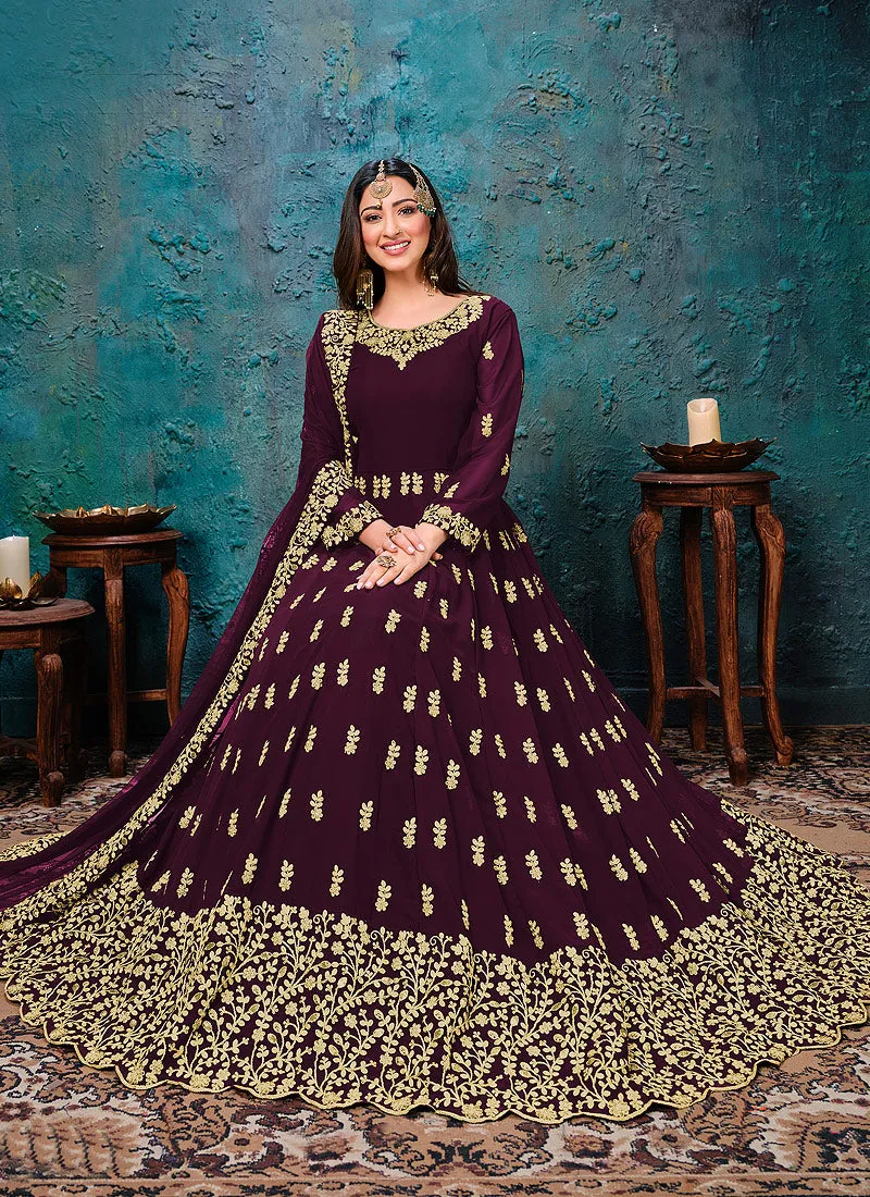 Maroon Embroidered Wedding Anarkali Suit