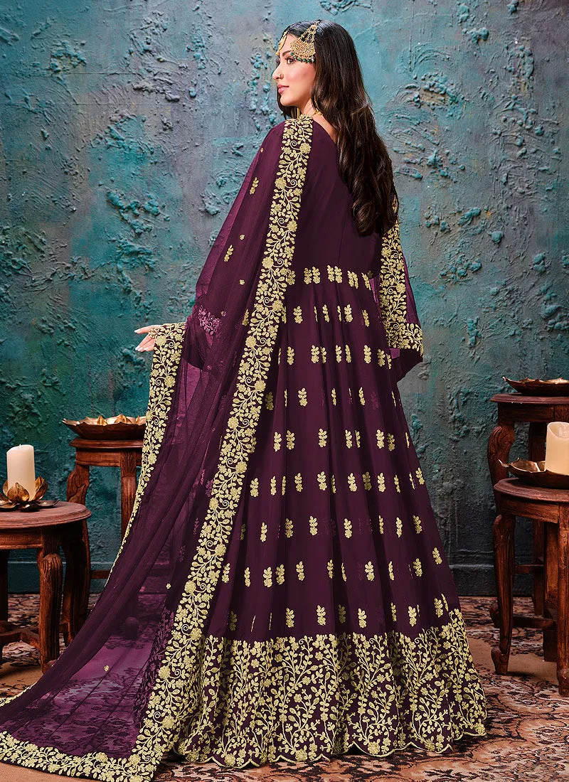 Maroon Embroidered Wedding Anarkali Suit