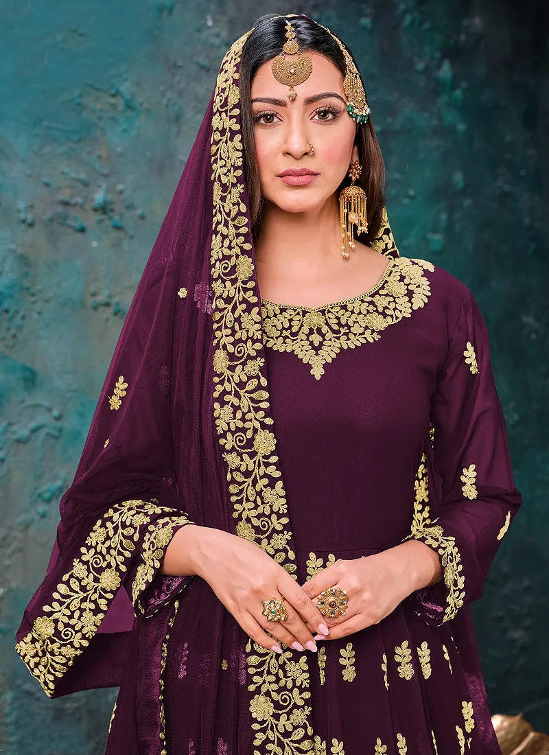 Maroon Embroidered Wedding Anarkali Suit